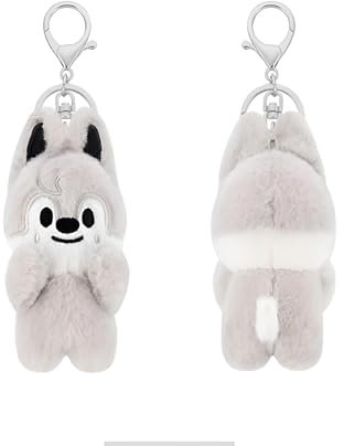 KASENFASHION Porte-clés magnétique–Pendentif skzoo douillet pour sac à dos et trousseau de clés, 10 cm, Loup gris, 10cm