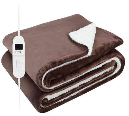 DMD® | Soft Sherpa & Fleece Electric Blanket, 1-9 Heat Settings, 9 Timer Settings with Auto-Shut Off & LED Display, Throw Blanket For Home, Office, Machine Washable (Brown, 120cm x 160cm)