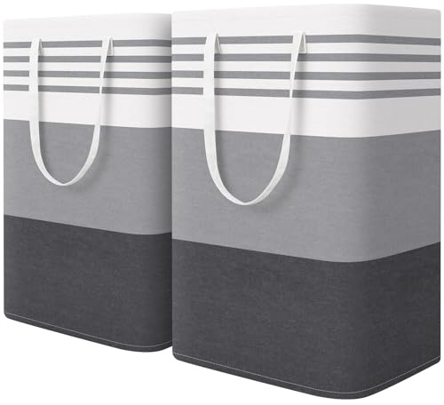 WOWBOX 2 Pack Laundry Baskets, Laundry Hampers, Freestanding Dirty Clothes Hampers with Reinforced Handles & Cross Stitch & Waterproof Coating, for Laundry Bedroom Bathroom Dorm,75L Grey
