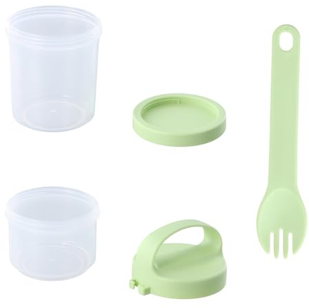 Kaiyzo Wiederverwendbare Joghurtbecher mit Deckel, 2-in-1 Frühstücksbehälter für Müsli und Joghurt, 560ml+360ml BPA-freier grüner Transparenter Becher – Müslibecher To Go und Joghurtbecher To Go