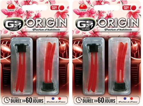 GS27 - Désodorisant Voiture en Plastique Souple Déocar Origin - Parfum Voiture 100% Français - Cerise Gourmande (Lot de 2)