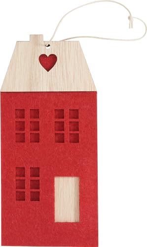 VBS Filzanhänger Haus 7x15 cm Weihnachten Anhänger Filz Sperrholz einseitig dekoriert 0.8 cm Stärke Dekoration DIY Projekte Rot