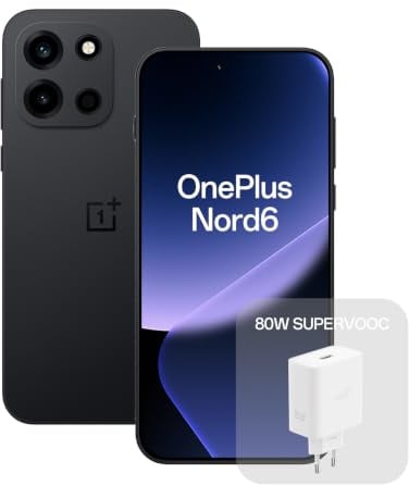 OnePlus Nord 6 AI Smartphone 8GB+256GB, Snapdragon 8s Gen 4, Akku 7500mAh, 6.78 Display 165Hz 1.5K Sunburst AMOLED, 50MP Sony OIS, 4K 60fps, 80W Ladegerät, IP68/69K, 32MP Selfie, Schwarz