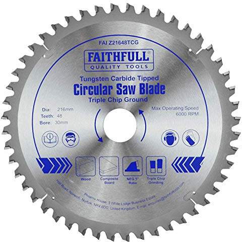 Faithfull FAIZ21648TCG TCT Circular Saw Blade Triple Chip Ground 216mm x 30mm Bore x 48 Teeth
