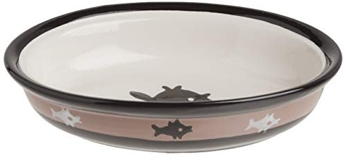 PetRageous 10070 Oval City Pets Stoneware Cat Bowl 6.25-Inch Wide and 1.5-Inch Tall Saucer with 1-Cup Capacity is Dishwasher and Microwave Safe for Small Cats or Large Cats, Black and Brown