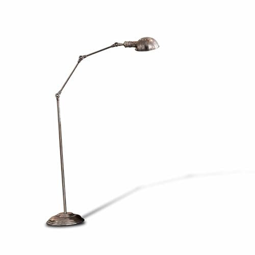 LOBERON Stehlampe Tulsa, Klares Design im Bauhaus-Stil, Industrial-Look, Nostalgisch Anmutende Details, Antik-Finish, Wohn-Accessoire, Stehleuchte, Messing, antiksilber