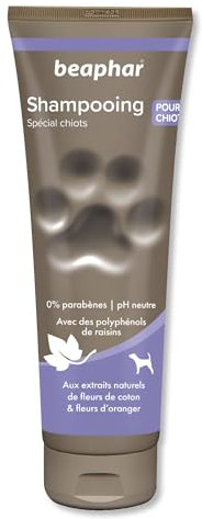 BEAPHAR – Shampoing Premium pour chiot – Aux polyphénols de raisin, aux extraits naturels de fleurs de coton & fleurs d’oranger – Nettoie et laisse un pelage parfumé – pH neutre & sans parabens– 250ml