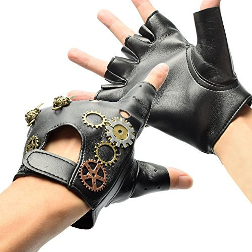 BLESSUME Steampunk Handschuhe Fingerlose Unisex Schwarz