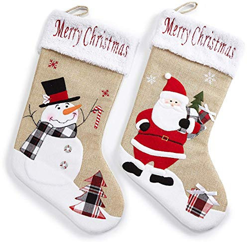 HEITMANN DECO Jute-Nikolausstiefel-Set - großer Weihnachtsstrumpf Natur weiß rot zum Befüllen- Weihnachtsmann und Schneemann