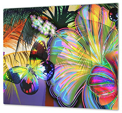Couvre-cuisinière à induction – Planche de cuisine en verre trempé – Couvre-plaques de cuisson – UNE PIÈCE (60x52 cm) ou DEUX PIÈCES (30x52 cm chacune); D15 Série Dessins: Papillon
