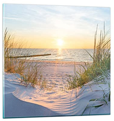 Bilder auf Glas Düne Strand Meer Glasbild 30x30cm Wandbilder Dekoration Wohnzimmer Schlafzimmer Küche Deko Klein Wanddeko Bild im Glas Wand Kunstdruck Art Modern Wall Decor Glasdruck GAC30x30-3989