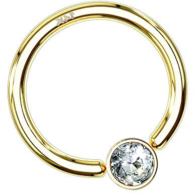 Piersando BCR Piercing Klemmring Ring 585er echt Gold mit Kristall Klemm Kugel Septum Nasen Lippen Helix Ohr Tragus 1,2mm x 10mm x 3mm Gelbgold