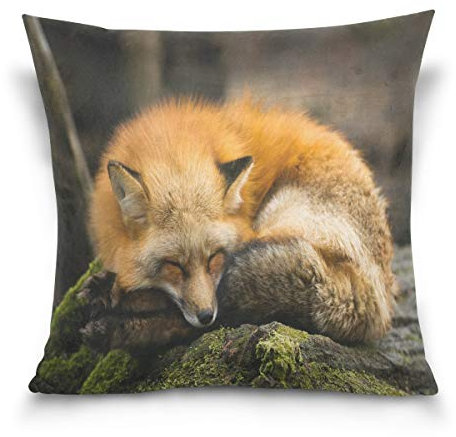 Use7 Dekorativer Kissenbezug, quadratischer Kissenbezug, Waldlandschaft, Fuchs, für Sofa, Bett, 40 x 40 cm, doppelseitig
