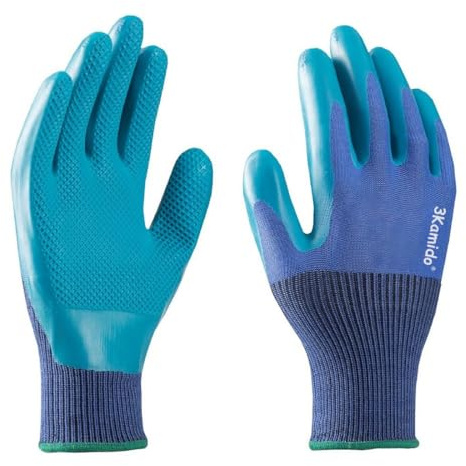 3Kamido Garden Touch Gartenhandschuhe, wasserdicht, Latex, robust | Strapazierfähige, verstärkte und wasserdichte Arbeitshandschuhe aus robustem, Latex für Gartenarbeit, anspruchsvolle Arbeiten