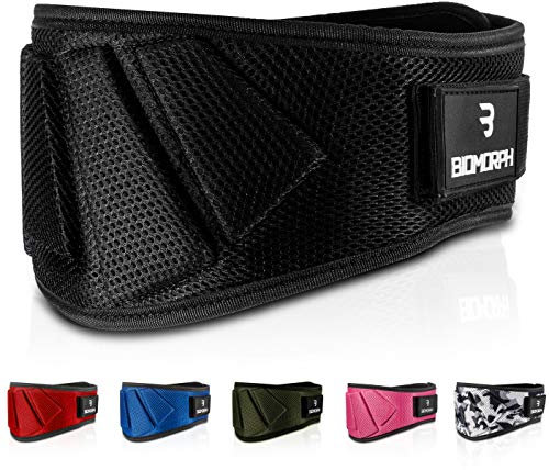 BIOMORPH Neopren Gewichthebergürtel für Krafttraining, Powerlifting, Bodybuilding, Crossfit für Damen und Herren (Black, L)