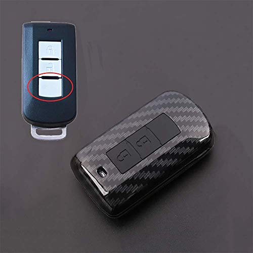 ontto Smart Autoschlüssel Hülle Cover für Mitsubishi L200 ASX Outlander Eclipse Cross Pajero Sport Lancer Kunststoff Silikon Schutzhülle Schlüsselschutz Schlüsselanhänger 2 Taste-Kohlefaser schwarz