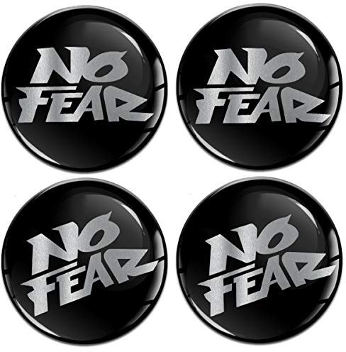 Biomar Labs® 4 x 70mm Aufkleber 3D Silikon Silber No Fear Keine Angst Schwarz Für Radkappen Nabenkappen Radnabendeckel Rad-Aufkleber Nabendeckel A 10270 Z*