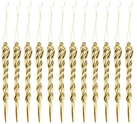 PRETYZOOM 12Pcs Christmas Tree Icicle Twist Icicle Ornament 13cm Xmas Tree Hanging Ornament for Wedding Holiday Home Garden Decoration Golden