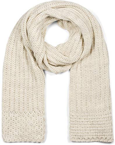 styleBREAKER Damen langer Strick Schal mit Rippen und Perl Strickmuster, warmer Winter Strickschal Einfarbig 01018164, Farbe:Beige