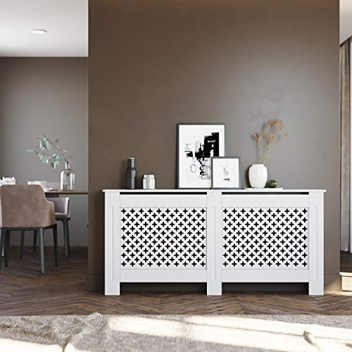 ELEGANT Radiator Covers White Extra Large Traditional Painted MDF Wood Cross Slat Modern Wall Cabinet for Living Room Bedroom, XL