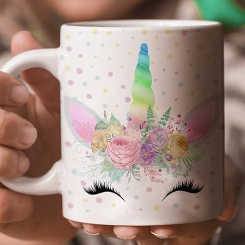 Taza DIVERTIDA de cerámica blanca con precioso unicornio personalizada con tu nombre