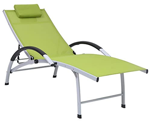 vidaXL Sonnenliege mit Kissen Gartenliege Strandliege Freizeitliege Gartenmöbel Liege Relaxliege Liegestuhl Aluminium Textilene Grün