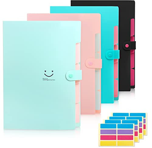 KONVINIT 4 Pack Fächermappe A4 Ordnungsmappe 5 Tasche Dokumentenmappe mit fächern a4 mit Index-Registerkarten für Haus,Schule und Arbeitsreise