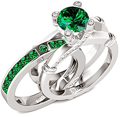 Jeulia Diamant Band Ringe Dame Sterling Silber Ring Hochzeitring Verlobung Jahrestag Versprechen Braut Sets Ring für Frauen und Mädchen Mit Geschenkbox (Emerald Green, 56(17.7))