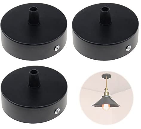 LongZYU Deckenbaldachin Schwarz Baldachin Lampe 3 Stück Verteilerbaldachin Aufputzdose Eisen 80 x 24mm Lampenabdeckung Decke Baldachin Lampe mit Allem Benötigten Zubehör für Pendel-Lampen