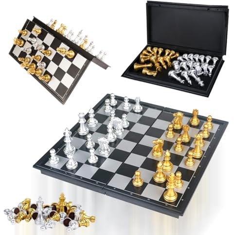 Xwin Sportseries Chess Board Game Set for Kids Adults with Magnet Case Pieces Gold & Silver, Travel Folding Chess Tournament Compact Educational Gift Toys for Kids 5+ Year Old Boys Girls