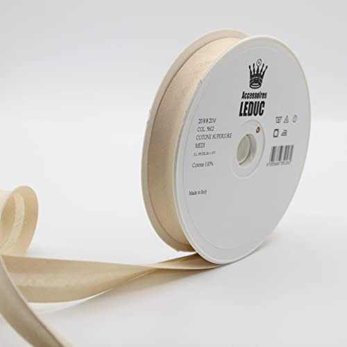 Leduc Schrägband, Baumwolle, 20 m, 30 Farben, für Doppelnähte, 8 + 20 + 8 mm, italienische Qualität, Beige 5602