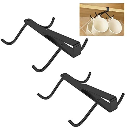 UFURMATE Mug Hooks, 2Pcs 304 Stainless Steel Mug Holder Drilling Free Coffee Cups Holder Under Cabinet Mug Holder Rack, Fit for Cabinet 0.78 or Less (Black)