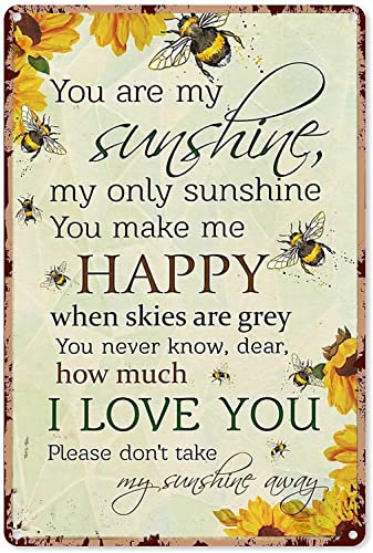Xiddxu Vintage Metall-Blechschild Bee - You Are My Sunshine - Poster Wanddeko Poster Home Tate Garten Bars Restaurants Cafés Büro Geschäft Pubs Club Schild Geschenk 20,3 x 30,5 cm Tafel Blechschild