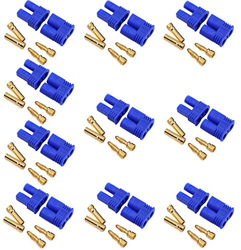 LINSYRC 10 Sätze EC2 Batterieanschluss Stecker Verbinder Vergoldet 2,0mm 2mm Bananestecker Rundstecker Männlich und Buchse Adapter für RC Lipo-Batterie