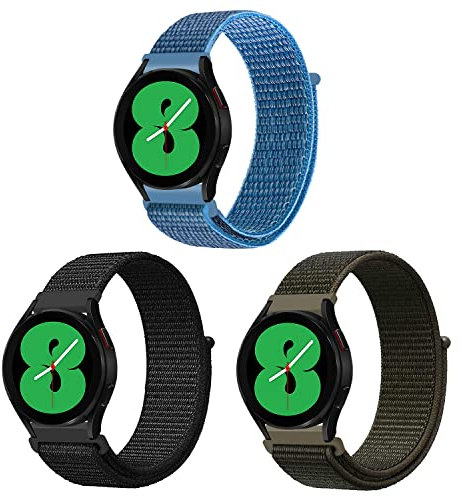 ZoRoll 3 Pezzi 20mm Cinturino per Samsung Galaxy Watch 5/Watch 5 PRO/Watch 4/Watch 4 Classic, Nylon Ricambio Bracciale per Samsung Galaxy Watch Active 2/Watch 42mm - Nero+Verde Militare+Blu