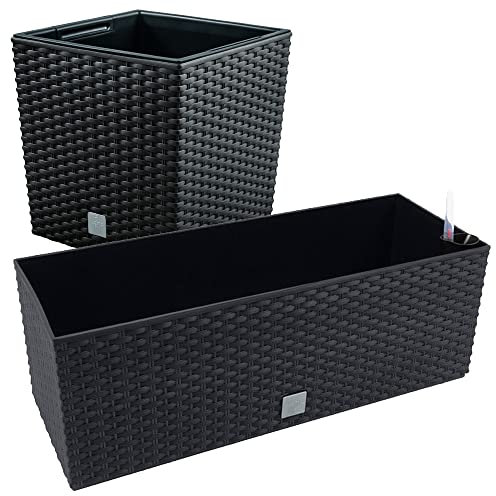 Juego macetas Rato: macetero 64 litros y jardinera rectangular 17 litros color antracita