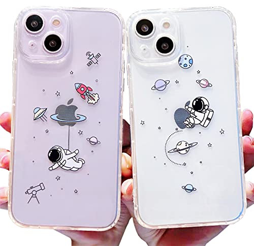 AMART 2Pack for iPhone 14 Plus Case Cute, Clear Case with Astronaut Design Cartoon Planet Star Space Pattern Cover Soft Thin TPU Cool Kids Girl Women Man Shockproof Case for iPhone 14 Plus(6.7'' 2022)