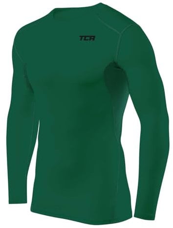 TCA Men's HyperFusion Compression Base Layer Top Long Sleeve Under Shirt - Crew Neck - Cadmium Green, M