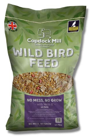 Copdock Mill No Grow, No Mess Wild Bird Seed with Verm-X 12.75kg – No Grow Bird Seed with Added Natural Supplements for Healthy Wild Birds – Includes Peanuts, Sunflowers, Wheat, Maize and Verm-X