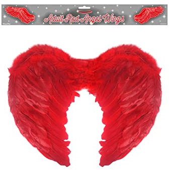 HENBRANDT Feather Wings 44cm x 34cm White Black Red Angel Wings Cosplay Halloween and Nativity Costume Accessory Wings with White Black Red Feathers Fancy Dress Costume Accessories for Adults