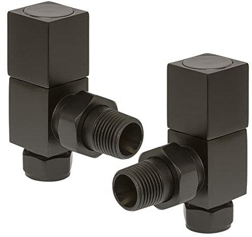 Anthracite Angled Radiator Valves Square Modern Radiator Valves Pair of 15mm x 1/2 (Set of 2) for Heated Towel Rails & Central Heating Radiators Anthracite Radiator Valve Set