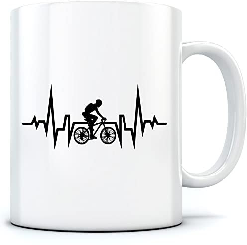 Cycle Heartbeat Cycling Enthusiast - Mug for Tea Coffee - Sports Hobby Fan One Size White