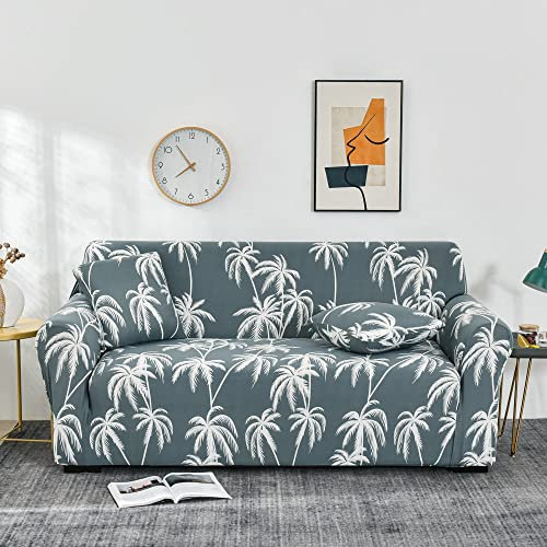 Lukery Stretch Sofabezug rutschfest Sofaüberwürfe mit Armlehnen, Universal Wohnzimmer All-Inclusive Ecksofa L Form Sofa/Sesselbezug für Hotel Schlafzimmer Zuhause (4 Sitzer,weißer Kokosnussbaum)