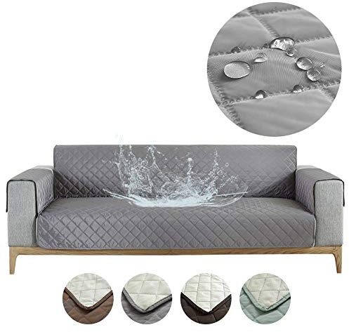 Carvapet Sofabezug wasserdichte Sofaüberwurf Antirutsch Sofahusse Schutz vor Haustier Katze Hunde Sofa überwurf Couch überzug für Sofa(Grau,4 Sitzer)