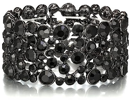EVER FAITH Damen Österreichische Kristall Bridal breites Stretch-Armband Schwarz Schwarz-Ton