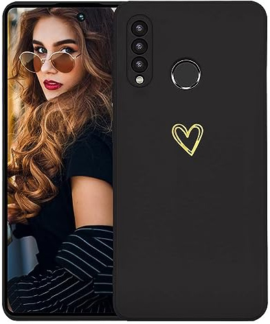 Kaywzo Hülle für Samsung Galaxy A20s,Weich TPU Silikon Handyhülle mit Herzmuster,Minimalismus Design,Ultradünn Mädchen Stoßfest Kratzfeste Schutzhülle Case Cover,Schwarz