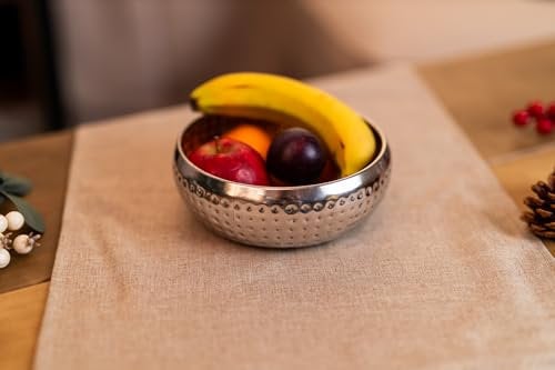 Marco Paul Silver Bowl Hammered Decorative Home Accessories Traditional Decorative Bowl Fancy Home Decor Elegant Fruit Bowl Sparkly Kitchen Accessories (15cm x 15cm)