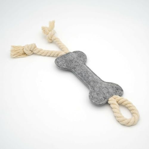 HAPPY JACKY Stoffspielzeug für Hunde in Knochenform mit Seil | Farbe grau | Ideal für Kau- und Wurfspiele | Perfekt für kleine bis große Hunde