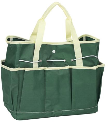 sourcing map Garden Tool Bag 14 x 6.7 x 12 Large Oxford Waterproof with Pockets Garden Tote Bag Gardening Plant Tool Organizer Storage Carrier Store for Outdoor Women Men, Dark Green