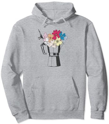 Vintage Coffee Maker Moka Pot with Flowers Coffee Moka Pullover Hoodie
